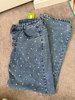 NWT Pearl-Embellished Blue Women’s Jeans XL